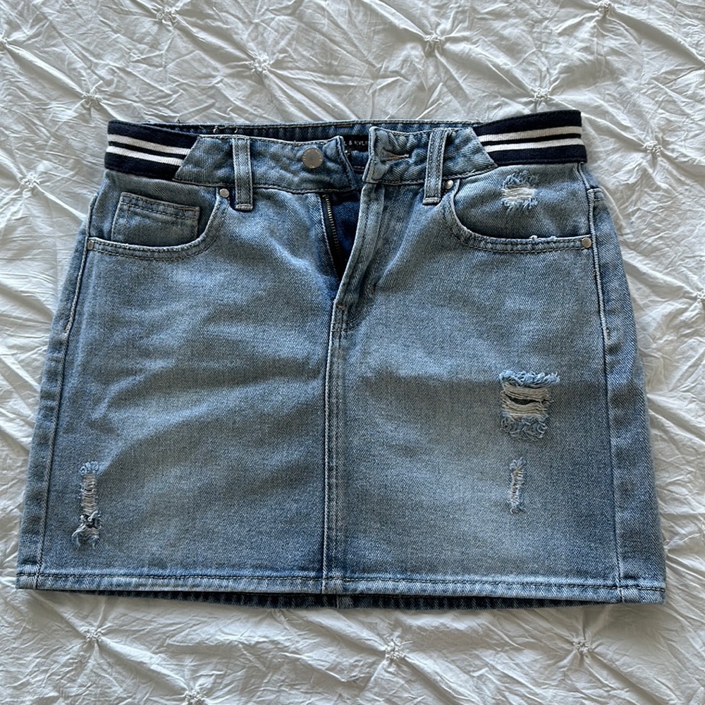 Kendall & Kylie Distressed Denim Skirt with Pockets